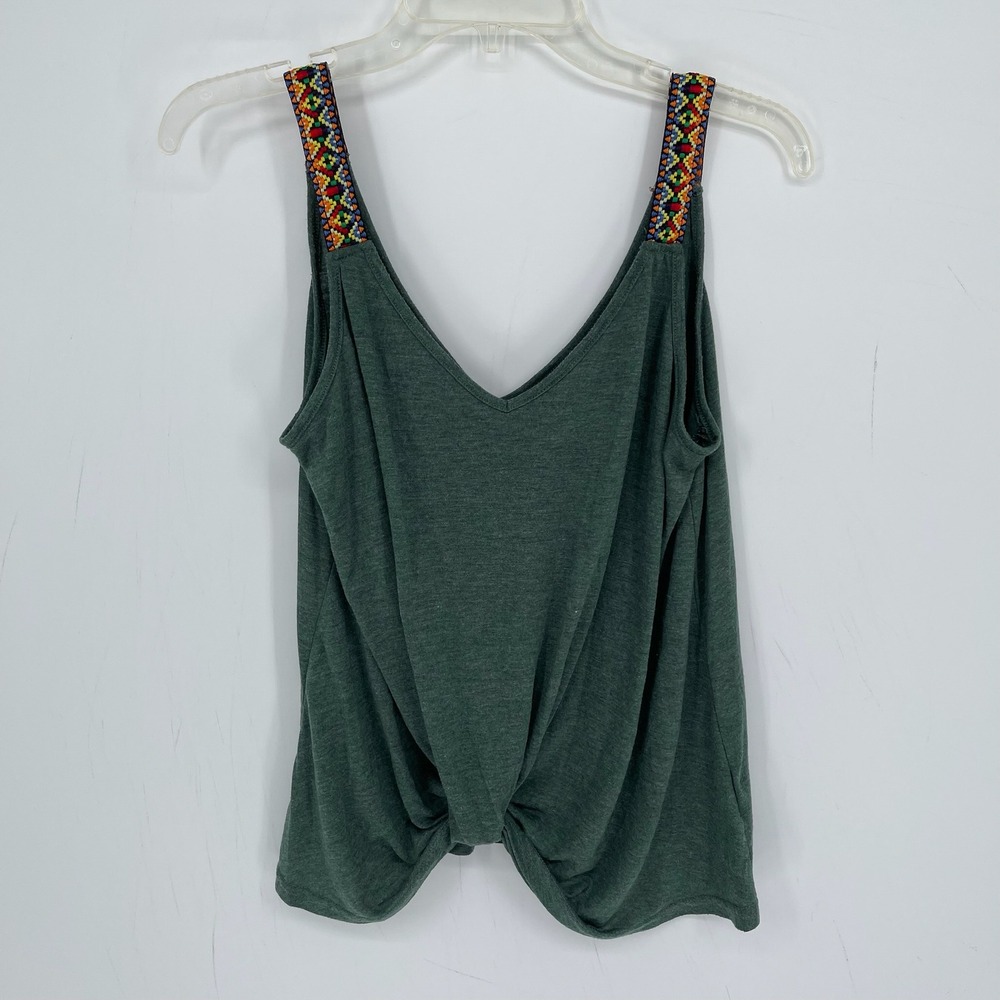 Emery Rose Women's Green Embroidered Strap Twist Front Tank Top Size Large